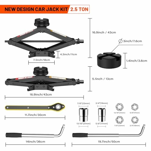 Car jack kit 2.5 ton with tools and measurements