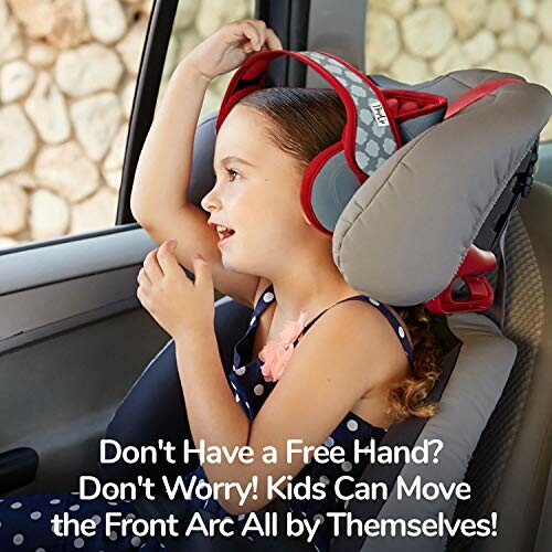 Child in car seat using a headrest with headphones