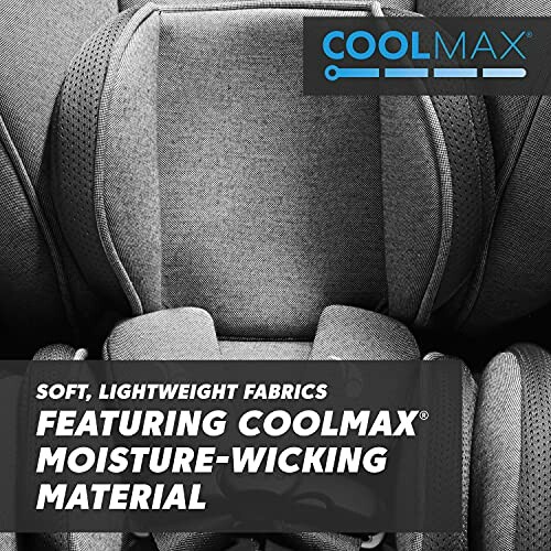 Car seat with Coolmax moisture-wicking fabric.