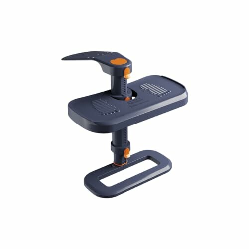 Ergonomic adjustable footrest with dark blue and orange accents