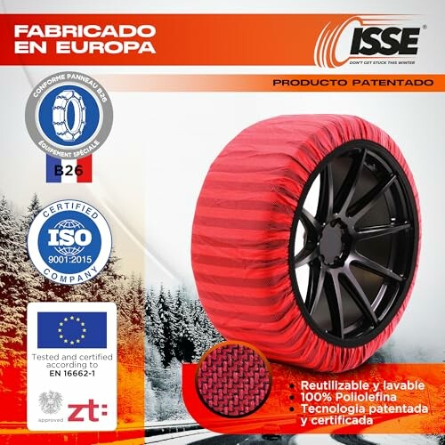 ISSE tire cover with certifications and features displayed.