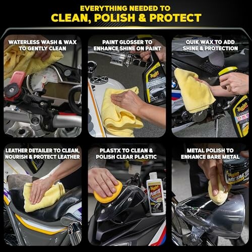 Demonstration of vehicle care products for cleaning, polishing, and protecting surfaces.